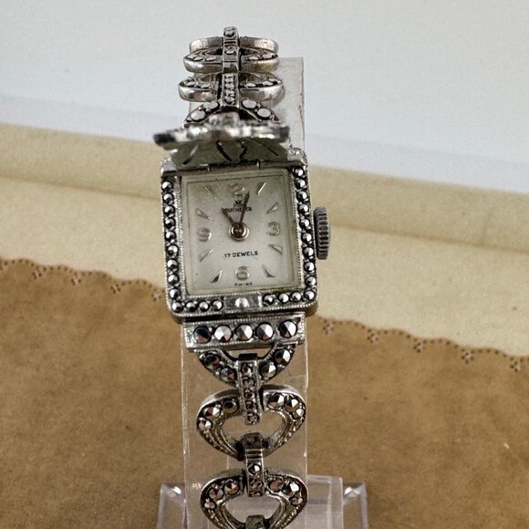 Vintage Elegant 1950\'s Bucherer Ladies Swiss Made Marcasite Peak-A-Boo Watch main image 6